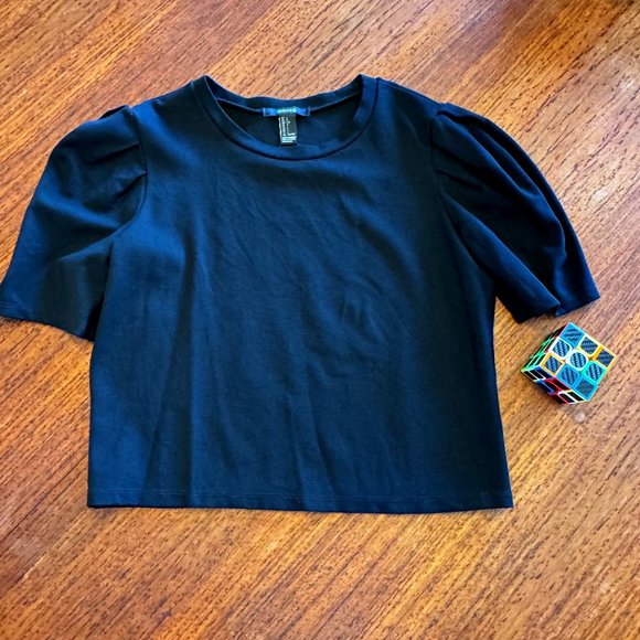 Black Puff Sleeve Pullover Top - Picture 1 of 7